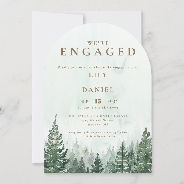 Elegant Rustic Pine Forest Arch Engagement Party Invitation (Front)
