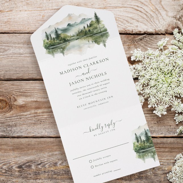 Elegant Rustic Pine Mountain Landscape Wedding All In One Invitation (Creator Uploaded)