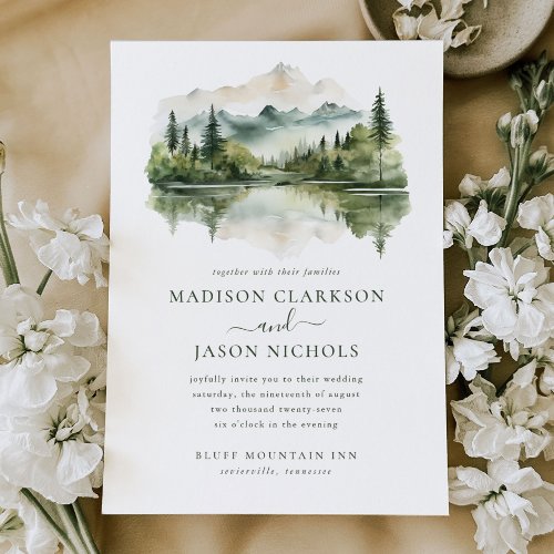 Elegant Rustic Pine Mountain Landscape Wedding Invitation