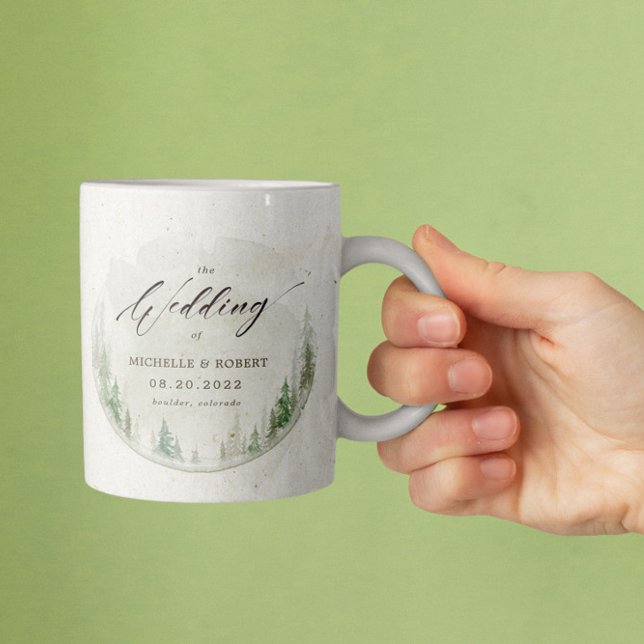 Elegant Rustic Pine Trees Photo Wedding Favor Coffee Mug (Creator Uploaded)