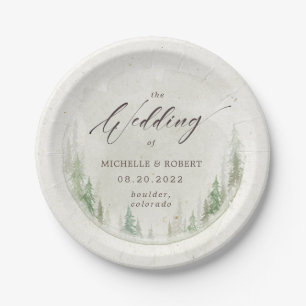 elegant rustic pine trees photo wedding paper plates