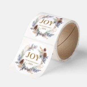 Elegant Rustic Pinecone Christmas Family Wreath  Classic Round Sticker