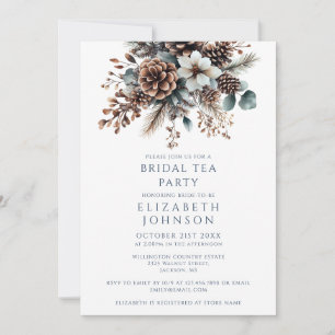 Elegant Rustic Pinecone Floral Bridal Tea Party Invitation