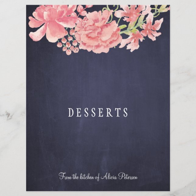 Elegant rustic pink floral navy cookbook divider (Front)