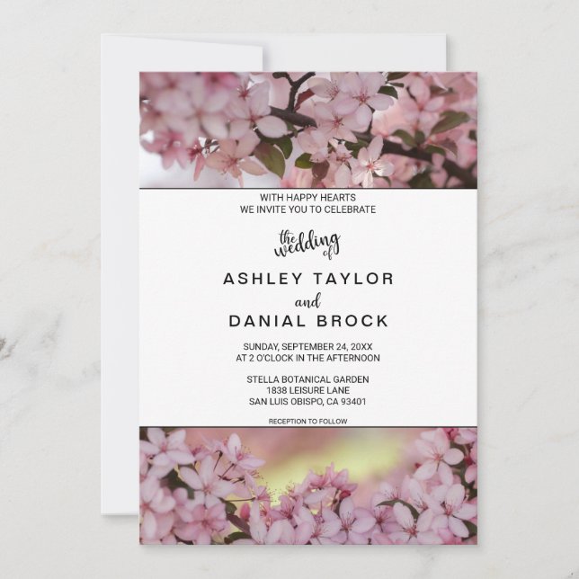Elegant Rustic Pink Flowers Summer Floral Wedding Invitation (Front)