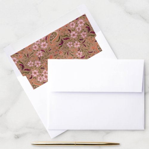 Elegant Rustic Pink Green Floral Paisley Motif Envelope Liner