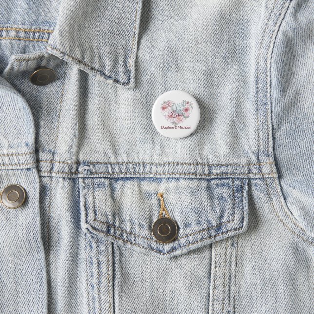 Elegant Rustic Pink Modern Chic Heart Script Button (In Situ)
