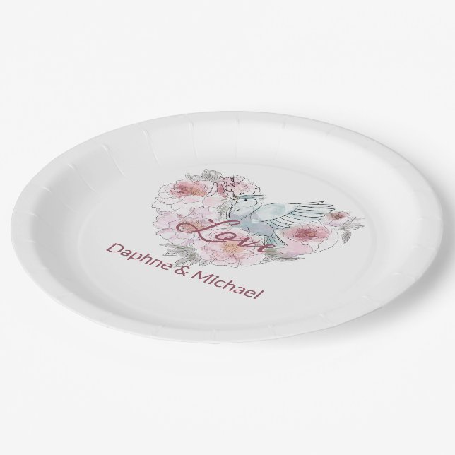 Elegant Rustic Pink Modern Chic Heart Script Paper Plates (Angled)