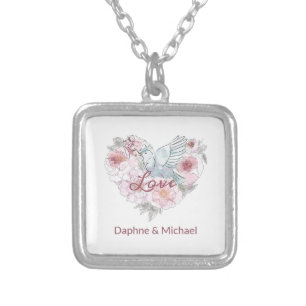 Elegant Rustic Pink Modern Chic Heart Script Silver Plated Necklace