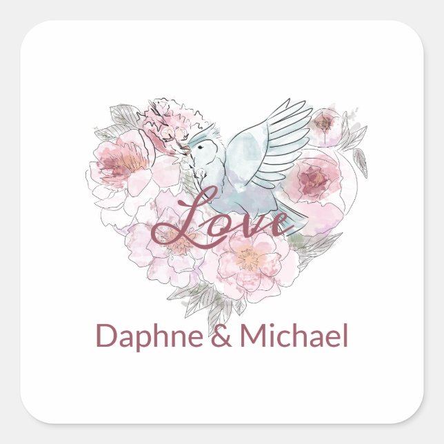Elegant Rustic Pink Modern Chic Heart Script Square Sticker (Front)