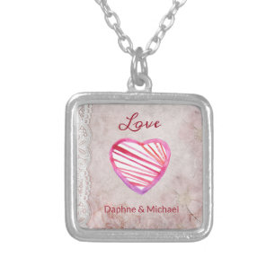 Elegant Rustic Pink Modern Simple Chic Heart Silver Plated Necklace