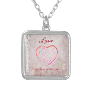 Elegant Rustic Pink Modern Simple Chic Heart Silver Plated Necklace
