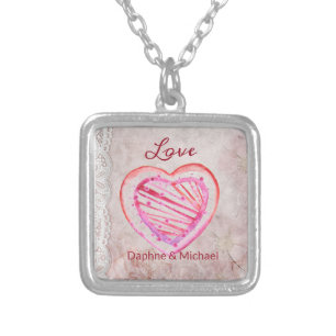 Elegant Rustic Pink Modern Simple Chic Heart Silver Plated Necklace