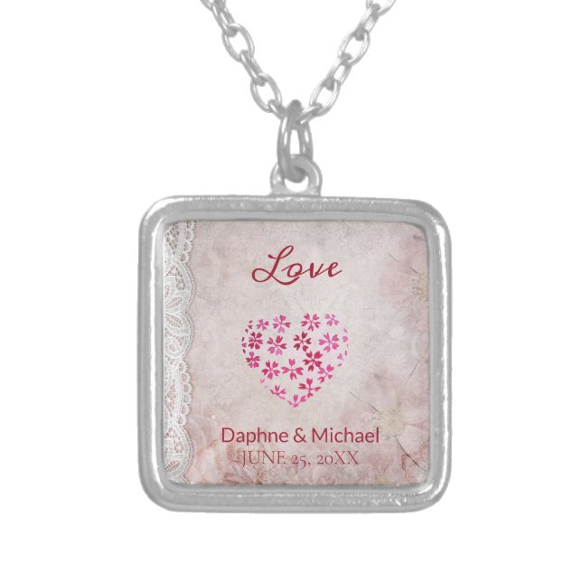 Elegant Rustic Pink Modern Simple Chic Heart Silver Plated Necklace (Front)