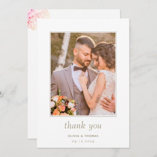 Elegant Rustic Pink Peonies Floral Wedding Photo Thank You Card
