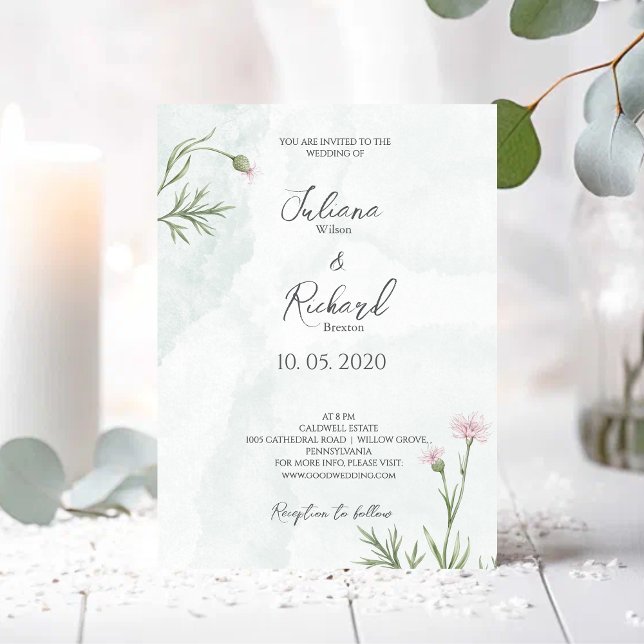 Elegant Rustic Pink Poppy Floral Wedding Invitation (Creator Uploaded)