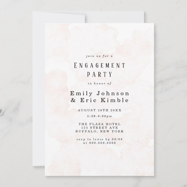 Elegant Rustic Pink Watercolor Engagement Party Invitation (Front)