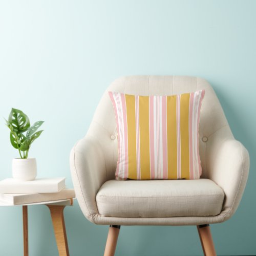 Elegant Rustic Pink Yellow Ticking Big Stripe Throw Pillow
