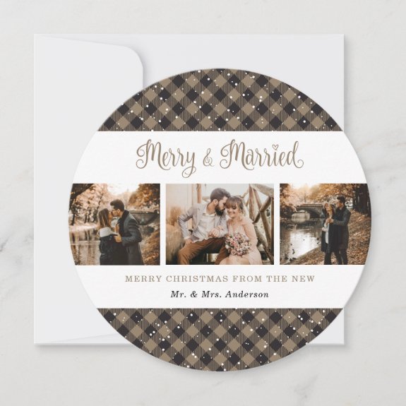 Elegant Rustic Plaid Newlyweds Christmas Card