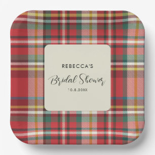 Elegant Rustic Plaid Script Bridal Shower Paper Plates