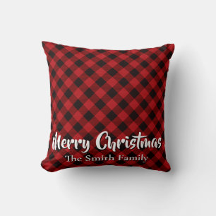 Elegant rustic plaid snowflake personalized throw pillow