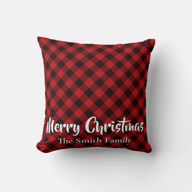 Elegant rustic plaid snowflake personalized throw pillow (Front)