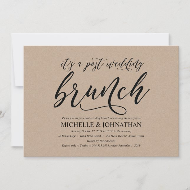 Elegant Rustic Post Wedding Brunch Invitation Card (Front)