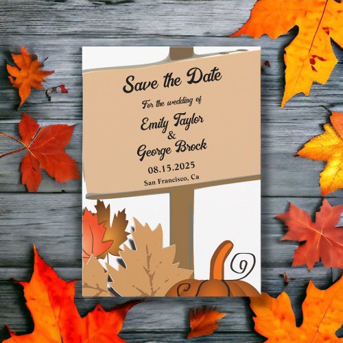 Elegant Rustic Pumpkin Autumn Leaves Fall Wedding Save The Date