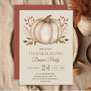 Elegant Rustic Pumpkin Thanksgiving Dinner Party Invitation