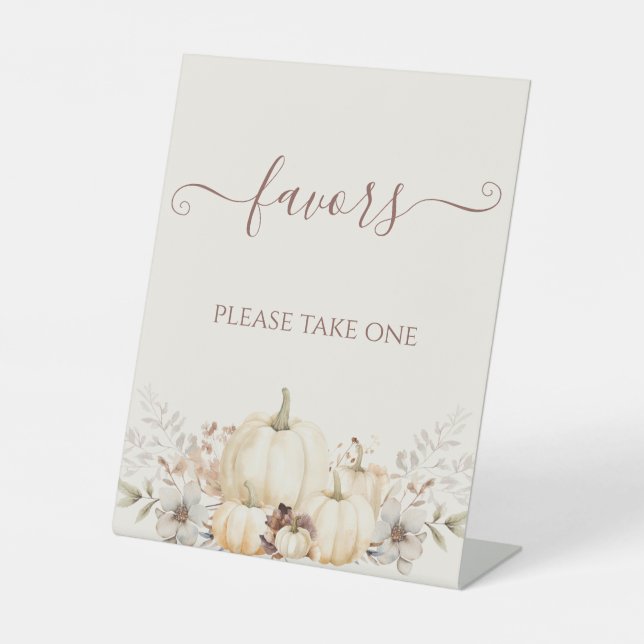 Elegant Rustic Pumpkins Favor Pedestal Sign (Front)