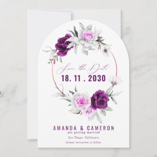 Elegant Rustic Purple Blush Floral Arch Wedding Save The Date