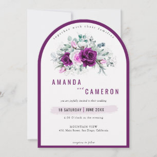 Elegant Rustic Purple Blush Floral Photo Wedding Invitation