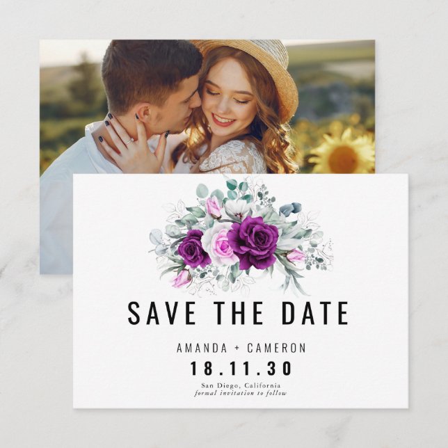 Elegant Rustic Purple Blush Floral Save The Date  Invitation (Front/Back)