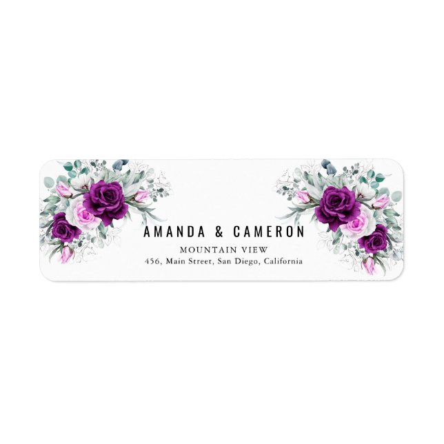 Elegant Rustic Purple Blush Floral Wedding Address Label (Front)