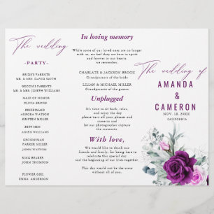 Elegant Rustic Purple Blush Floral Wedding Program