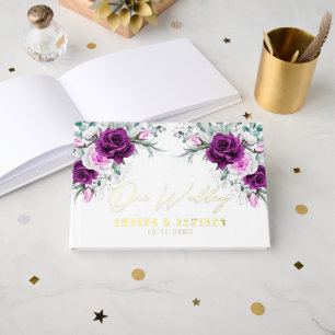 Elegant Rustic Purple Blush Geometric Wedding Foil Guest Book