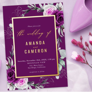 Elegant Rustic Purple Blush Geometric Wedding Foil Invitation