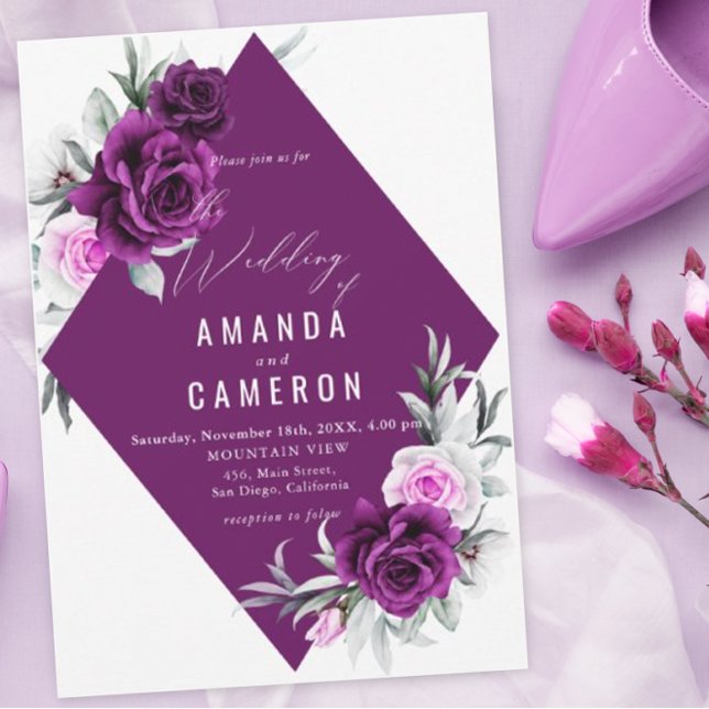 Elegant Rustic Purple Blush Geometric Wedding Invitation (Creator Uploaded)
