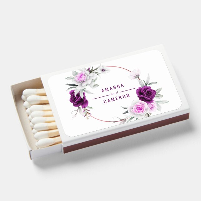 Elegant Rustic Purple Blush Geometric Wedding  Matchboxes (Front Open)