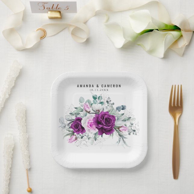 Elegant Rustic Purple Blush Geometric Wedding  Paper Plates (Wedding)