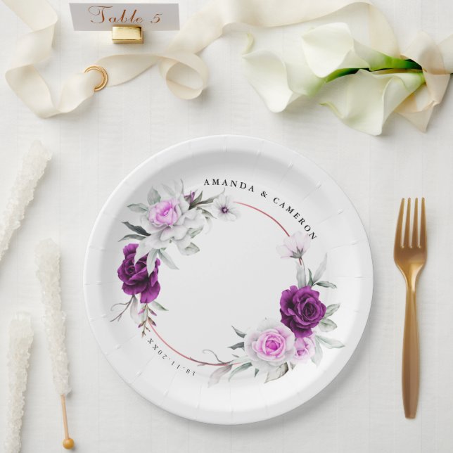 Elegant Rustic Purple Blush Geometric Wedding Paper Plates (Wedding)