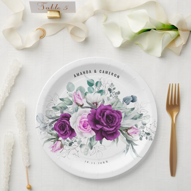 Elegant Rustic Purple Blush Geometric Wedding Paper Plates (Wedding)