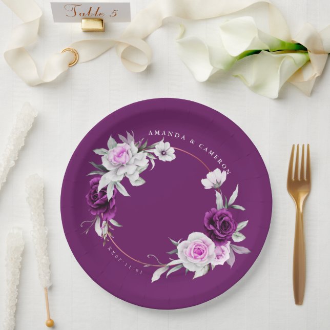 Elegant Rustic Purple Blush Geometric Wedding Paper Plates (Wedding)