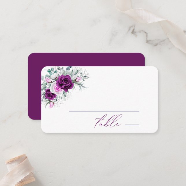 Elegant Rustic Purple Blush Geometric Wedding  Place Card (Front/Back In Situ)