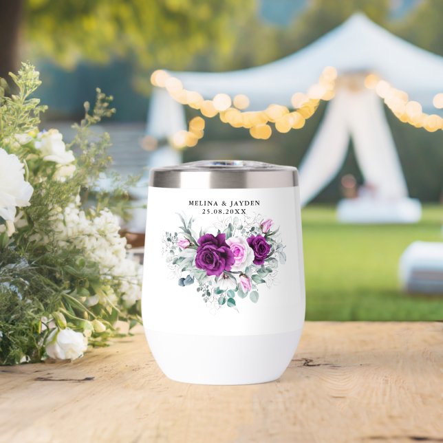 Elegant Rustic Purple Blush Geometric Wedding Thermal Wine Tumbler (Wedding (Rotated))