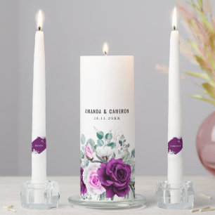 Elegant Rustic Purple Blush Geometric Wedding Unity Candle Set
