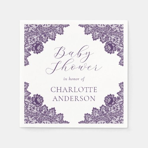 Elegant Rustic Purple Floral Lace Baby Shower