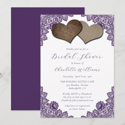 Elegant Rustic Purple Floral Lace Bridal Shower