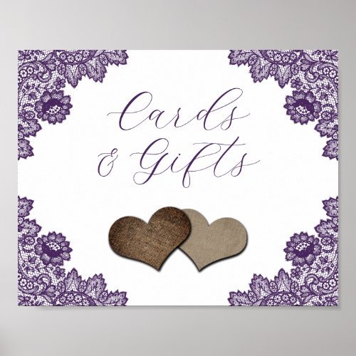 Elegant Rustic Purple Wedding Cards and Gifts Sign