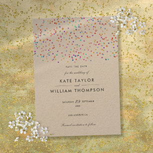 Elegant Rustic Rainbow Confetti Wedding Save The Date